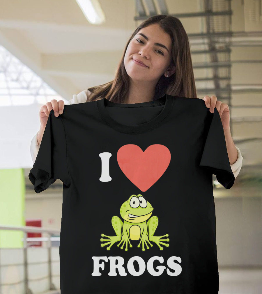 I Love Frogs Frog Lovers Heart Icon Cartoon Frog T-Shirt