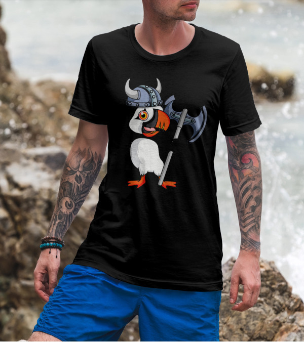 Iceland Puffin Viking Helmet Axe Souvenir T-Shirt