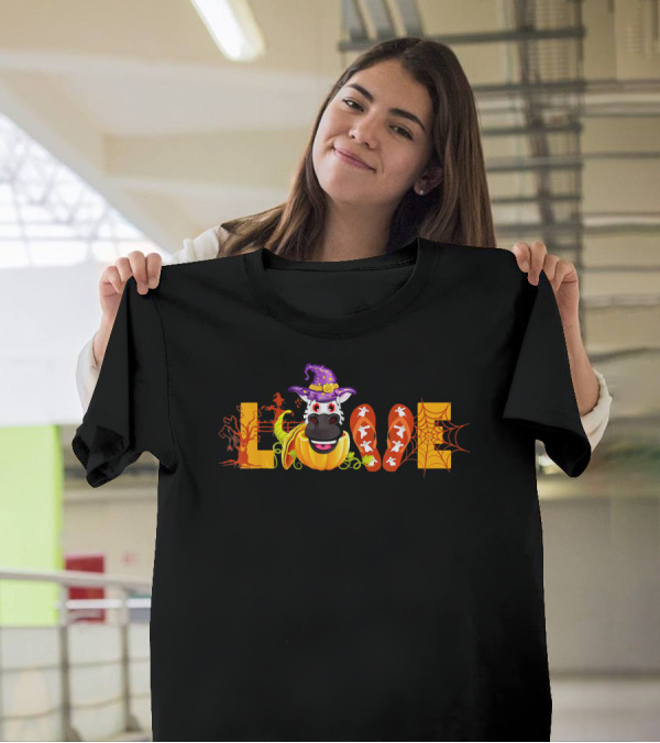 LOVE Cow Pumpkin Halloween Witch Hat Flip Flop Spider Web T-Shirt