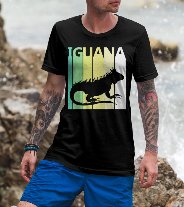 Iguana Spirit Animal Love Igua Retro Silhouette Stripes T-Shirt