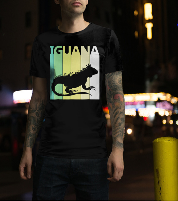 Iguana Spirit Animal Love Igua Retro Silhouette Stripes T-Shirt