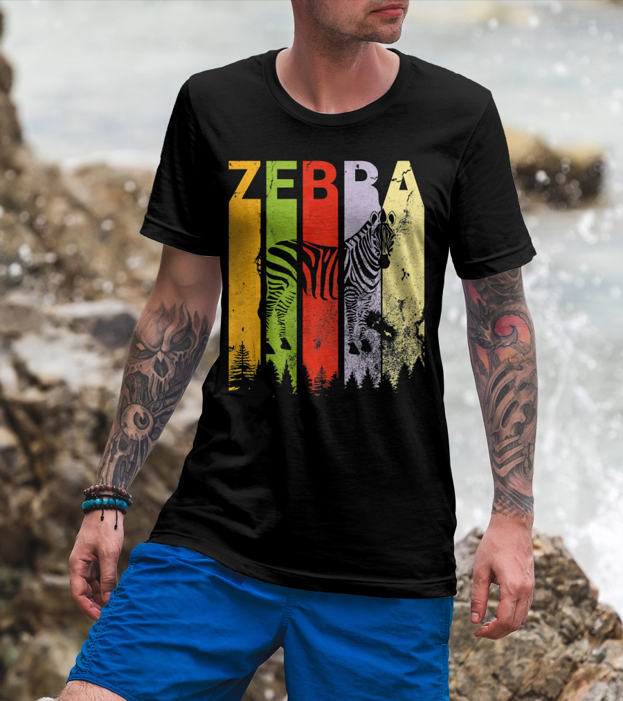 Zebra Lover Funny Vintage Retro Style Colorful Forest Stripes T-Shirt