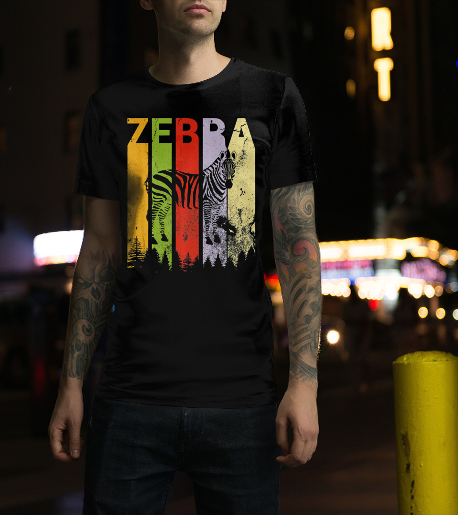 Zebra Lover Funny Vintage Retro Style Colorful Forest Stripes T-Shirt