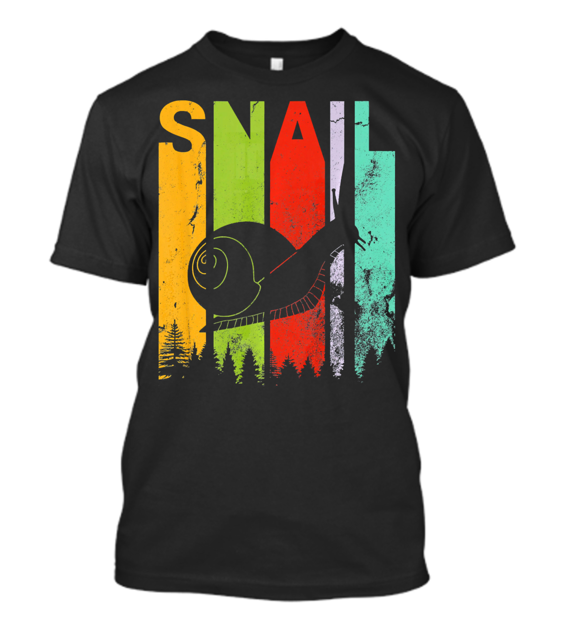 Vintage Retro Snail Lover Silhouette With Colorful Forest Stripes T-Shirt