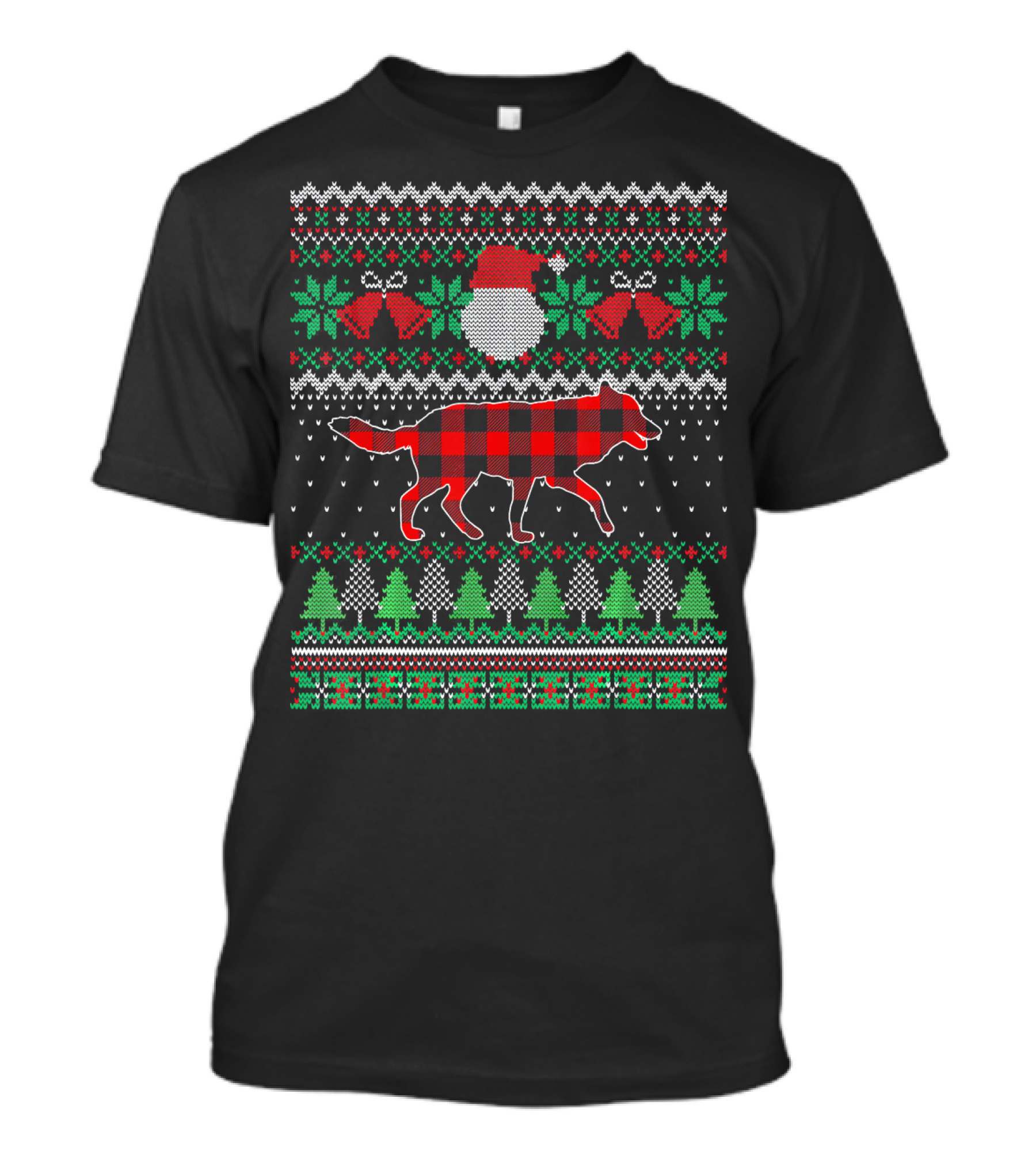Plaid Wolf Christmas Snowflake Trees T-Shirt