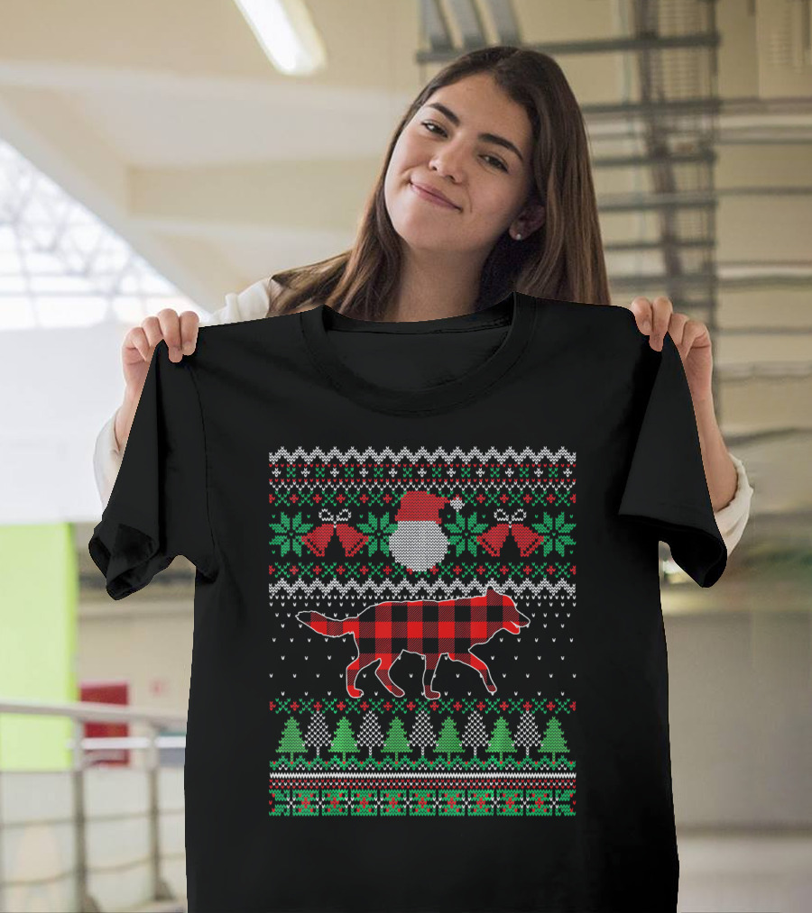 Plaid Wolf Christmas Snowflake Trees T-Shirt