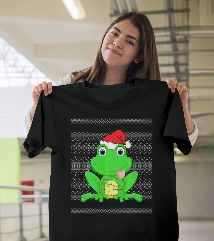 Frog Santa Christmas Lights Ugly T-Shirt