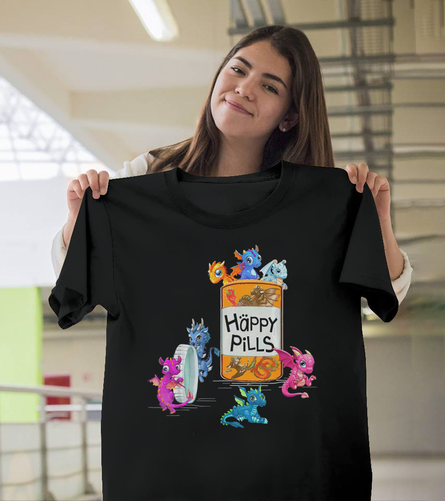Happy Pills Dragon Bottle with Colorful Dragons T-Shirt