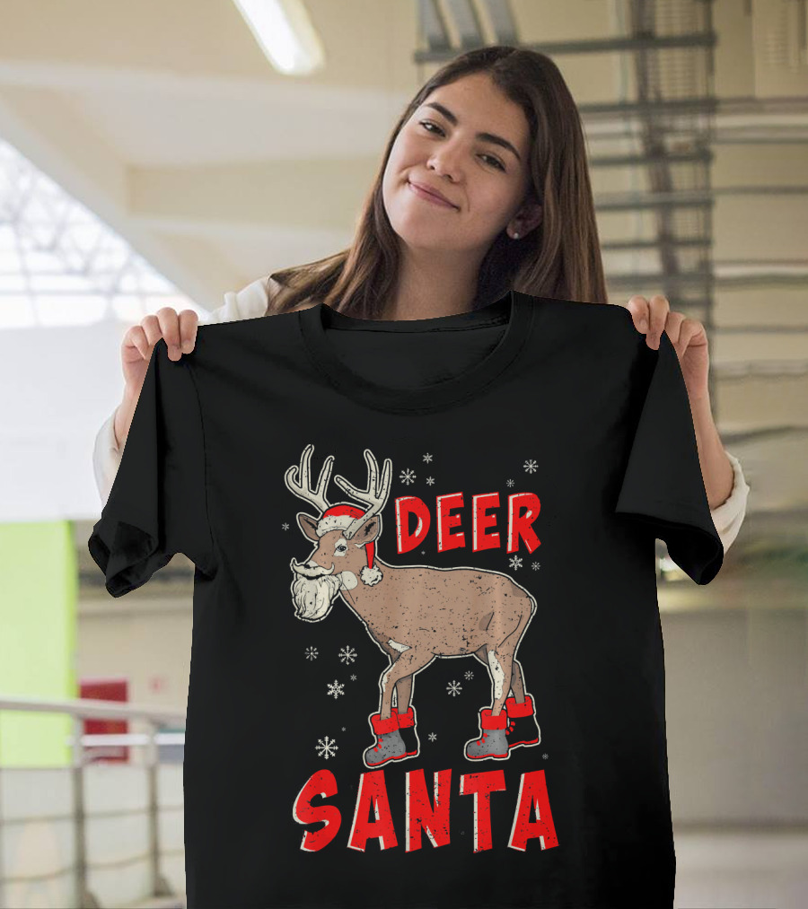Funny Deer Santa Hunting White Tailed Deer Santa T-Shirt