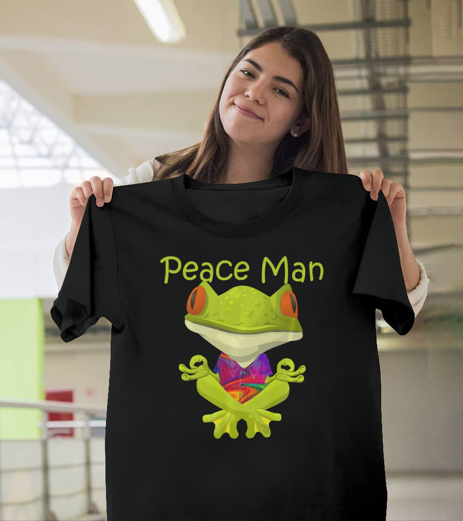 Peace Man Frog Meditating in Rainbow T-Shirt