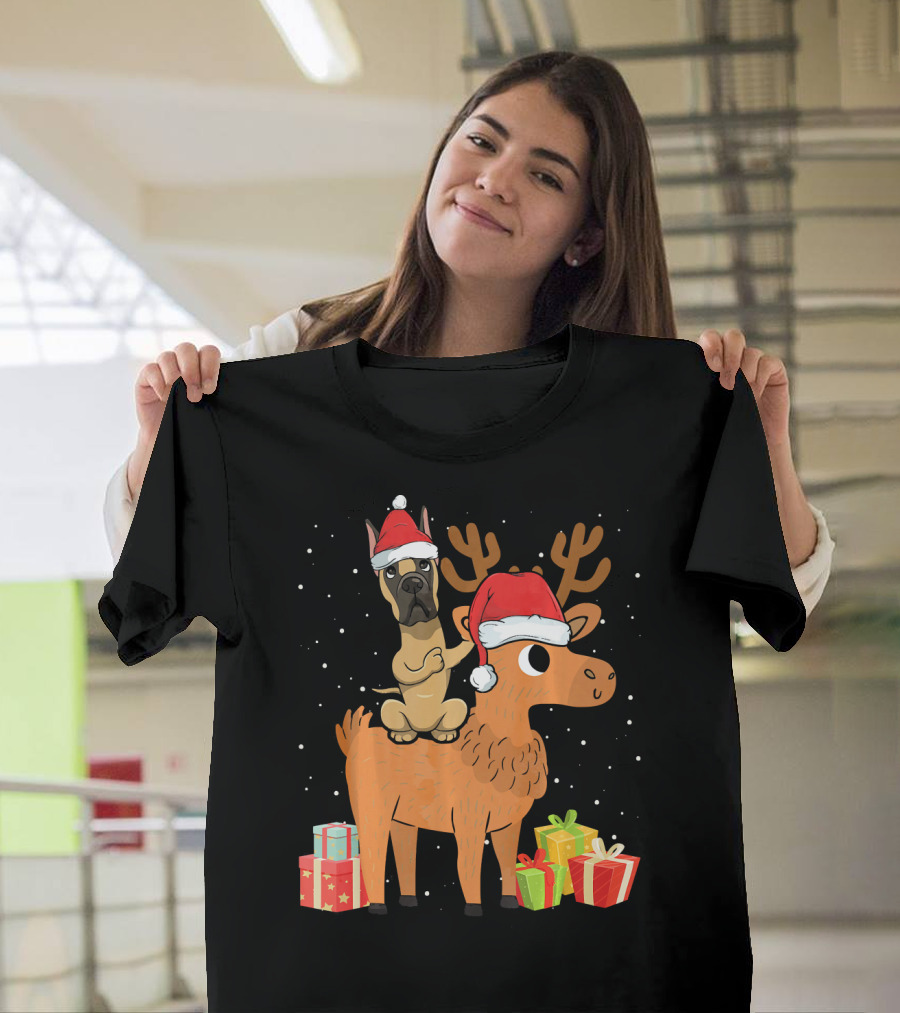 Funny Dane Riding Deer Santa Hats Christmas Gifts T-Shirt