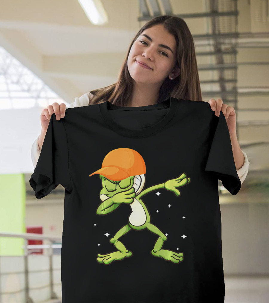 Dabbing Green Frog with Orange Cap Performing Dab Dance Moves T-Shirt