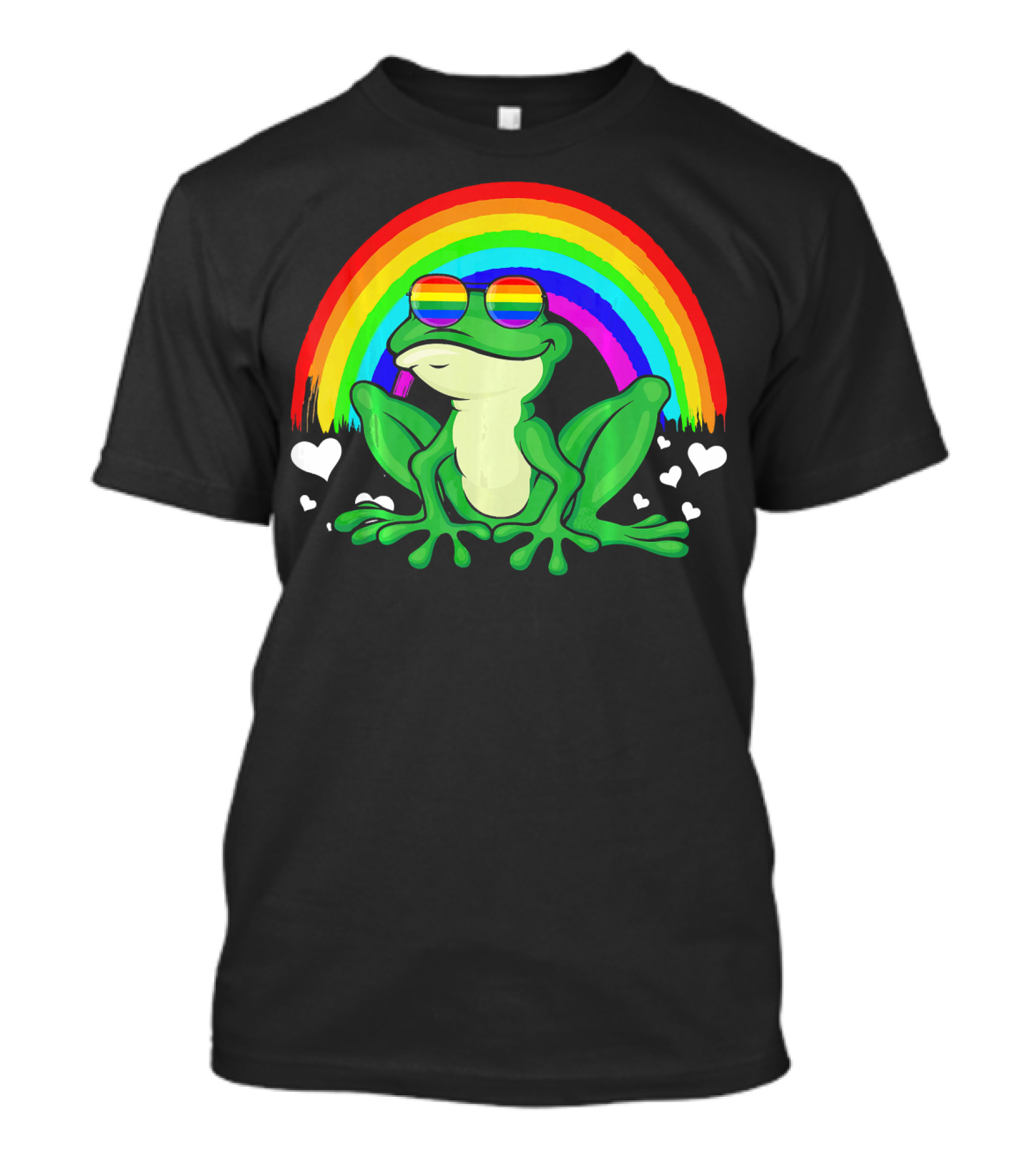 Frog Rainbow Flag Sunglasses Gay Pride Hearts T-Shirt