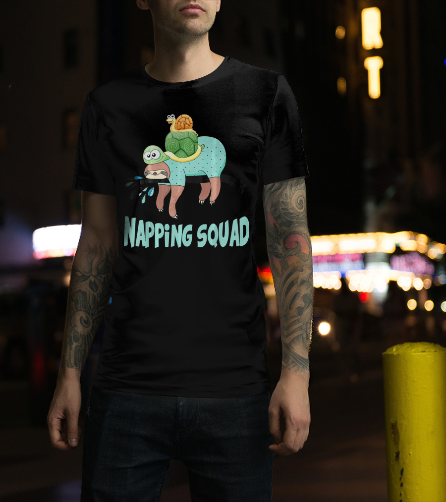 Napping Squad Funny Sloth Turtle Snail Riding T-Shirt