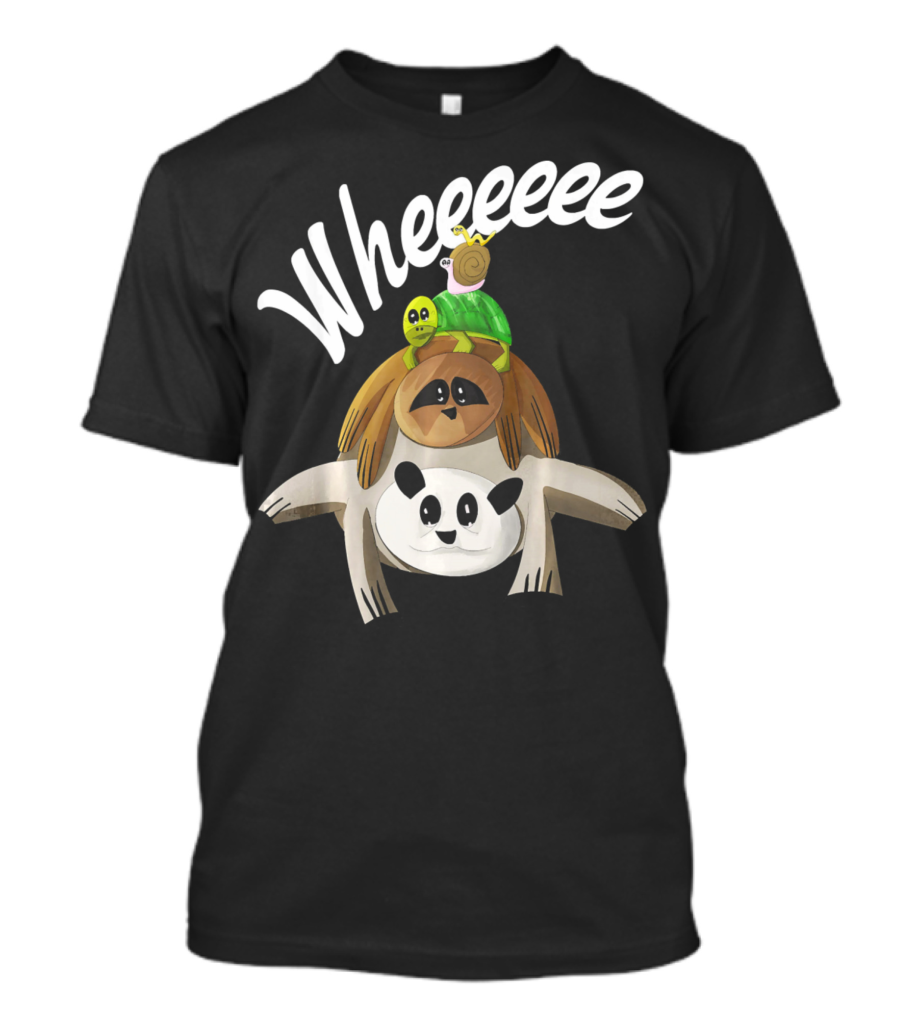Wheeeee Funny Worm Riding Snail Turtle Sloth Panda T-Shirt