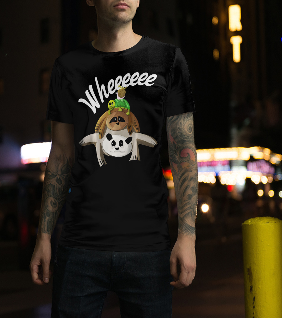 Wheeeee Funny Worm Riding Snail Turtle Sloth Panda T-Shirt