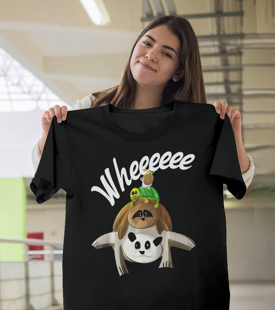 Wheeeee Funny Worm Riding Snail Turtle Sloth Panda T-Shirt
