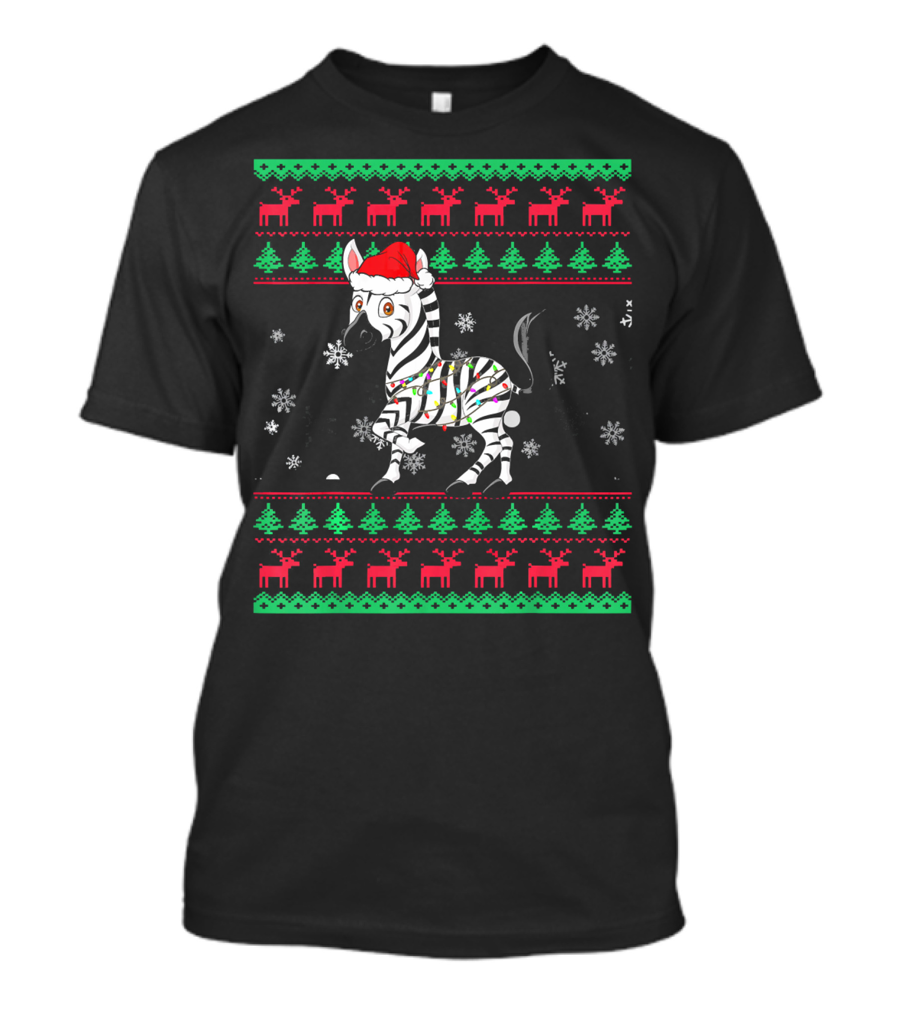 Funny Zebra Christmas Santa Hat Snowflakes T-Shirt