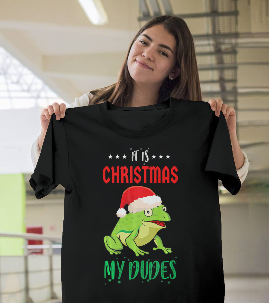 It Is Christmas My Dudes Frog Santa Hat T-Shirt