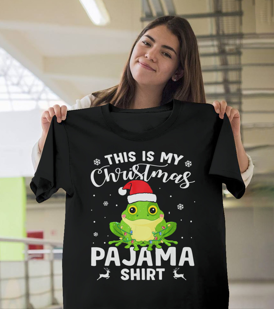 This Is My Christmas Pajama Shirt Frog Santa T-Shirt