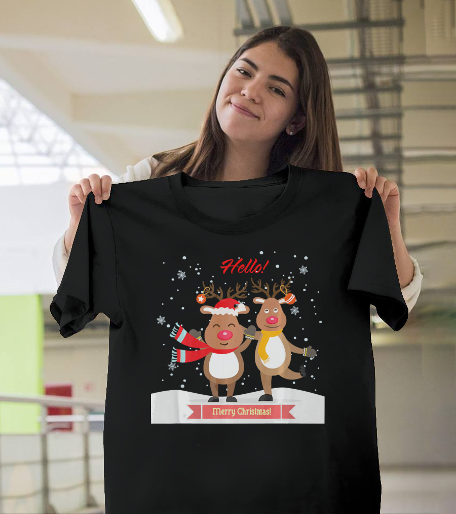 Hello Merry Christmas Funny Christmas With Deer T-Shirt