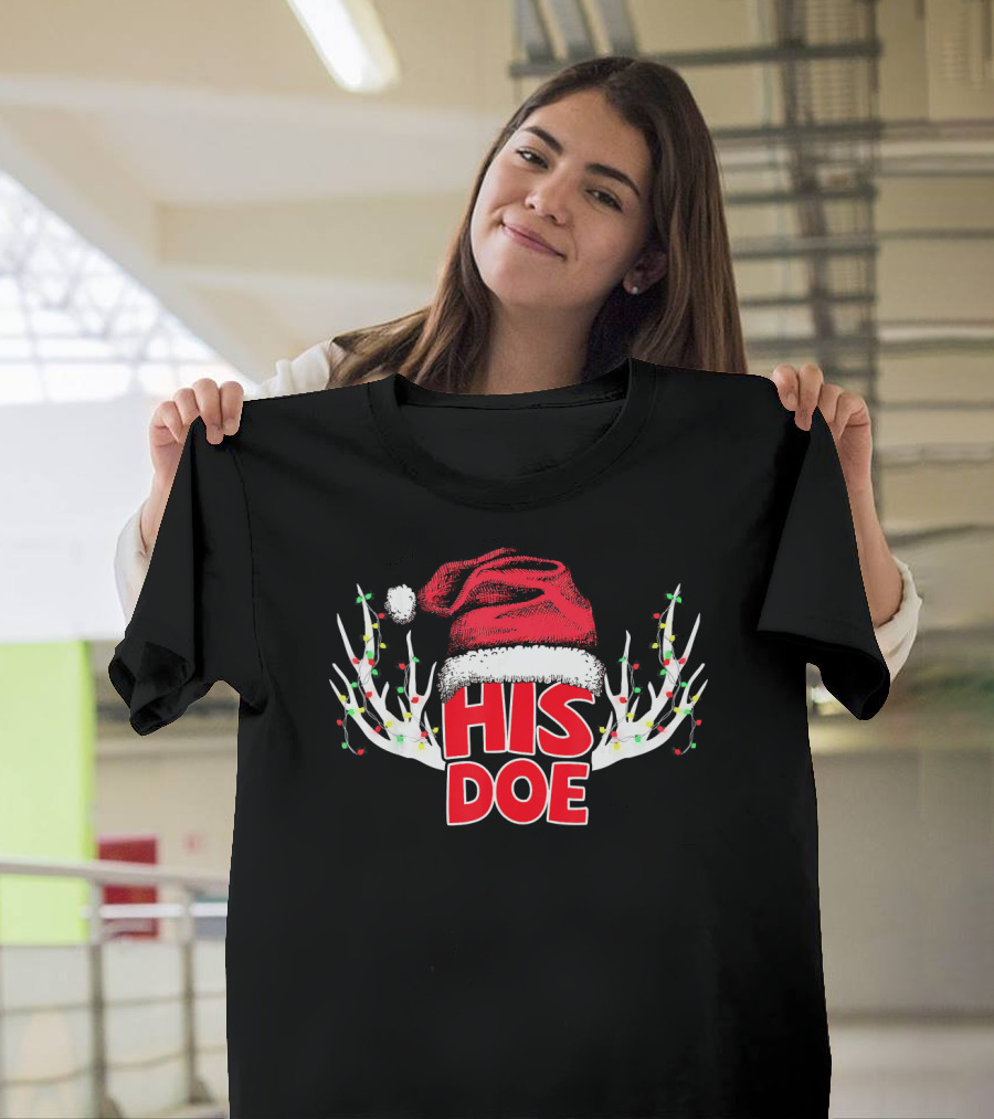 His Doe Christmas Antler Hat T-Shirt