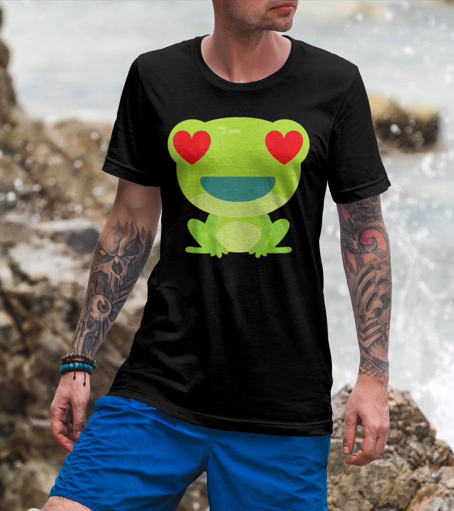 Frog Heart Eye Toad Tadpol Cute Green Cartoon With Heart Eyes T-Shirt