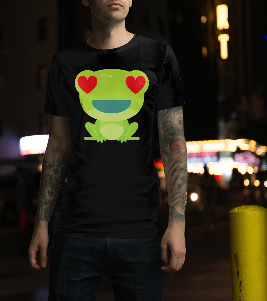 Frog Heart Eye Toad Tadpol Cute Green Cartoon With Heart Eyes T-Shirt