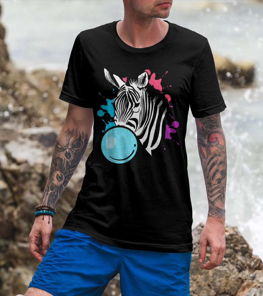 Funny Cool Bubble Gum Zebra Paint Splash T-Shirt