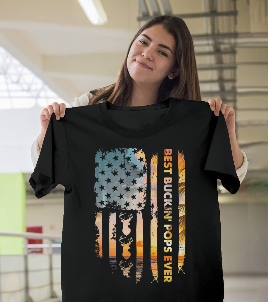 Best Buckin Pops Ever USA Flag Deer Hunt T-Shirt
