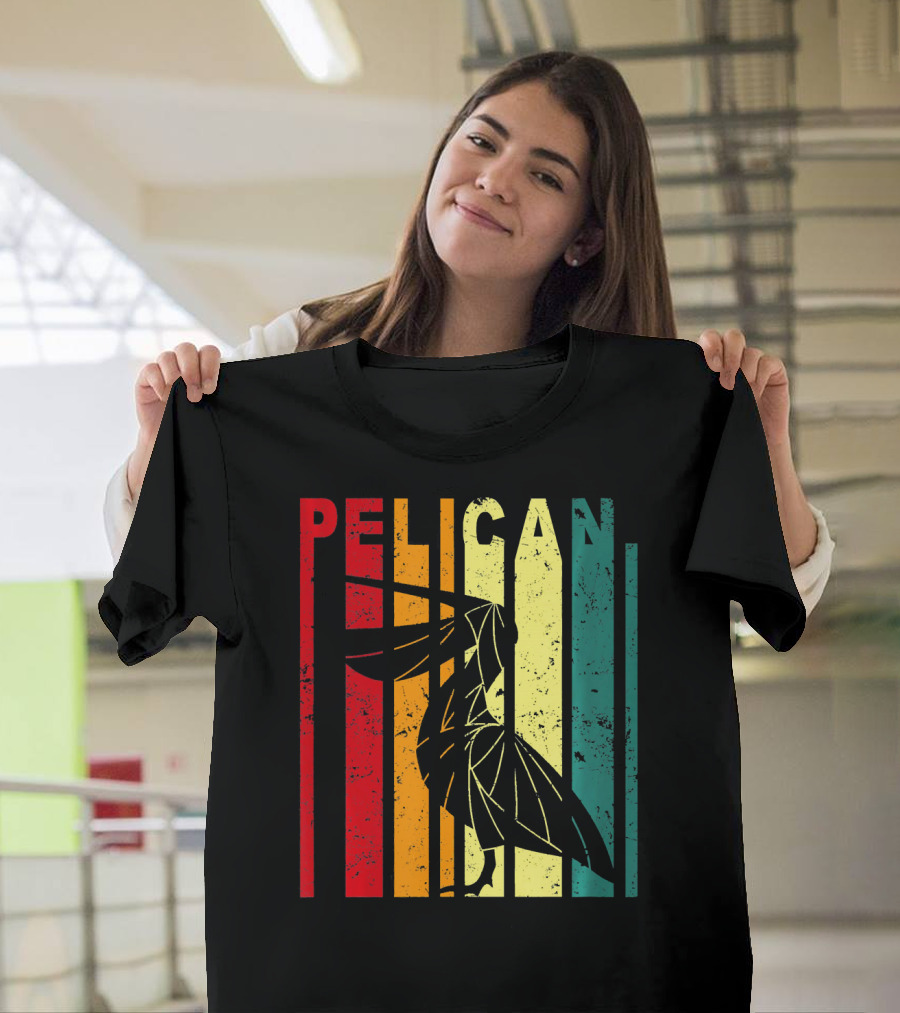 Pelican Vintage Silhouette Rainbow Stripes T-Shirt