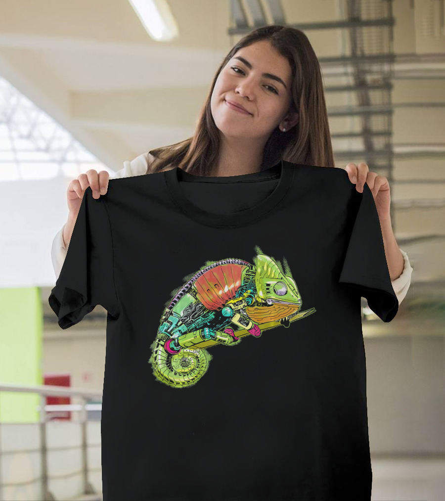 Steampunk Mechanical Colorful Iguana Cyberpunk Tech Reptile T-Shirt