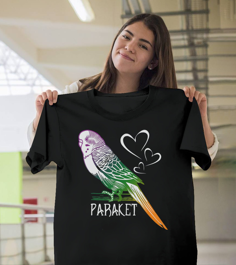 Parakeet Love Hearts Rainbow Bird Paraket T-Shirt