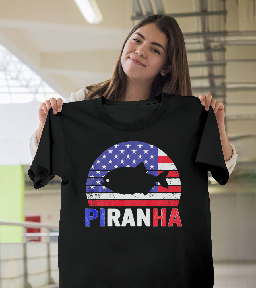 Piranha American Flag Stars and Stripes 4th of July T-Shirt