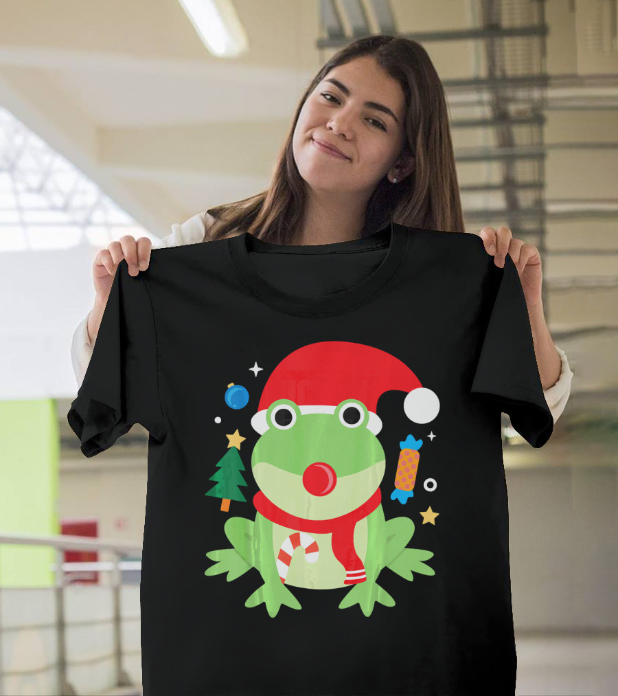 Santa Frog Christmas Candy Tree Funny Cute T-Shirt