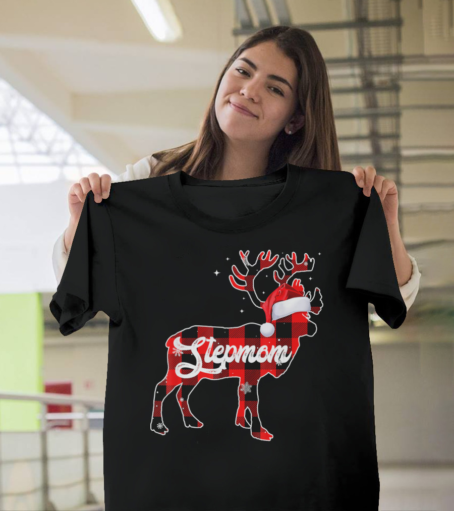 Stepmom Plaid Deer Santa Hat Winter T-Shirt