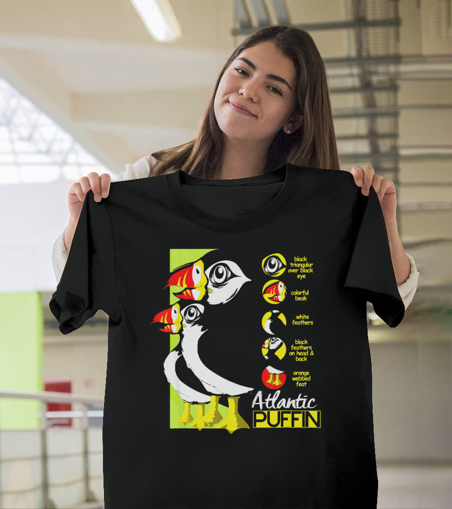 Atlantic Puffin Anatomy Colorful Beak White Feathers Orange Webbed Feet Black Triangular Eye T-Shirt
