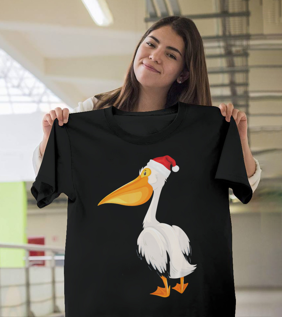 Santa Pelican Christmas Bird Festive White Pelic T-Shirt