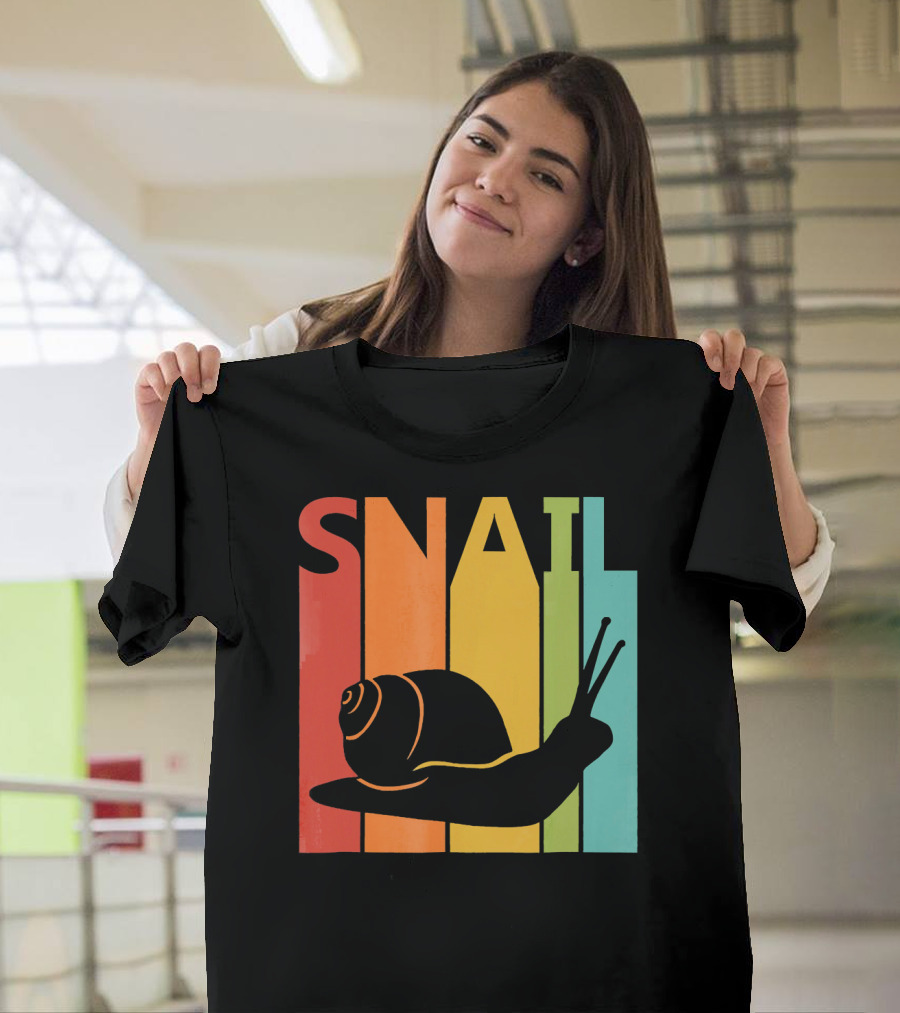 Snail Silhouette Retro Rainbow Stripes T-Shirt