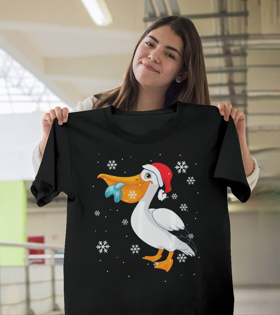 Santa Pelican with Snowflakes and Fish T-Shirt