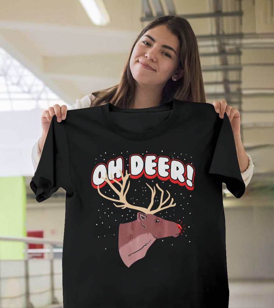 Oh Deer Reindeer Snowflakes Festive Play On Words T-Shirt