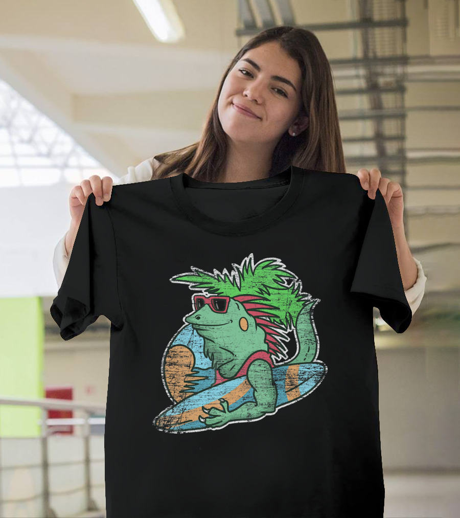 Vintage Retro Iguana Bartagamen Surfing Cool Punk T-Shirt