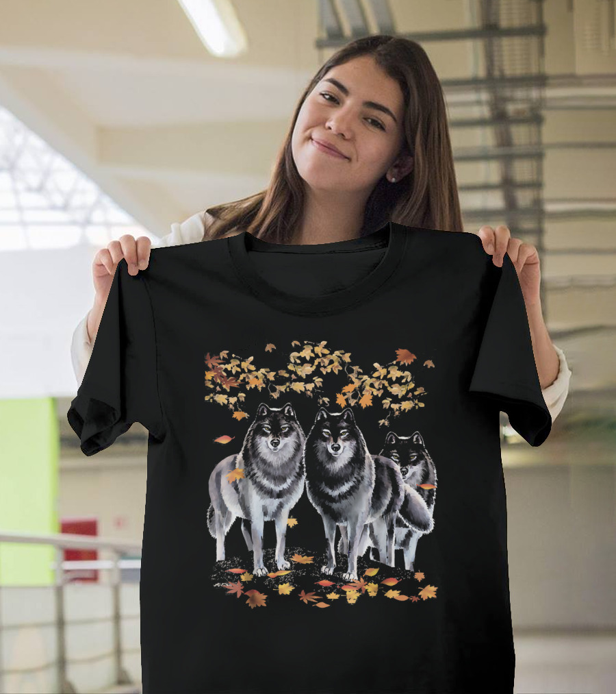 Wolves Among Autumn Leaves T-Shirt