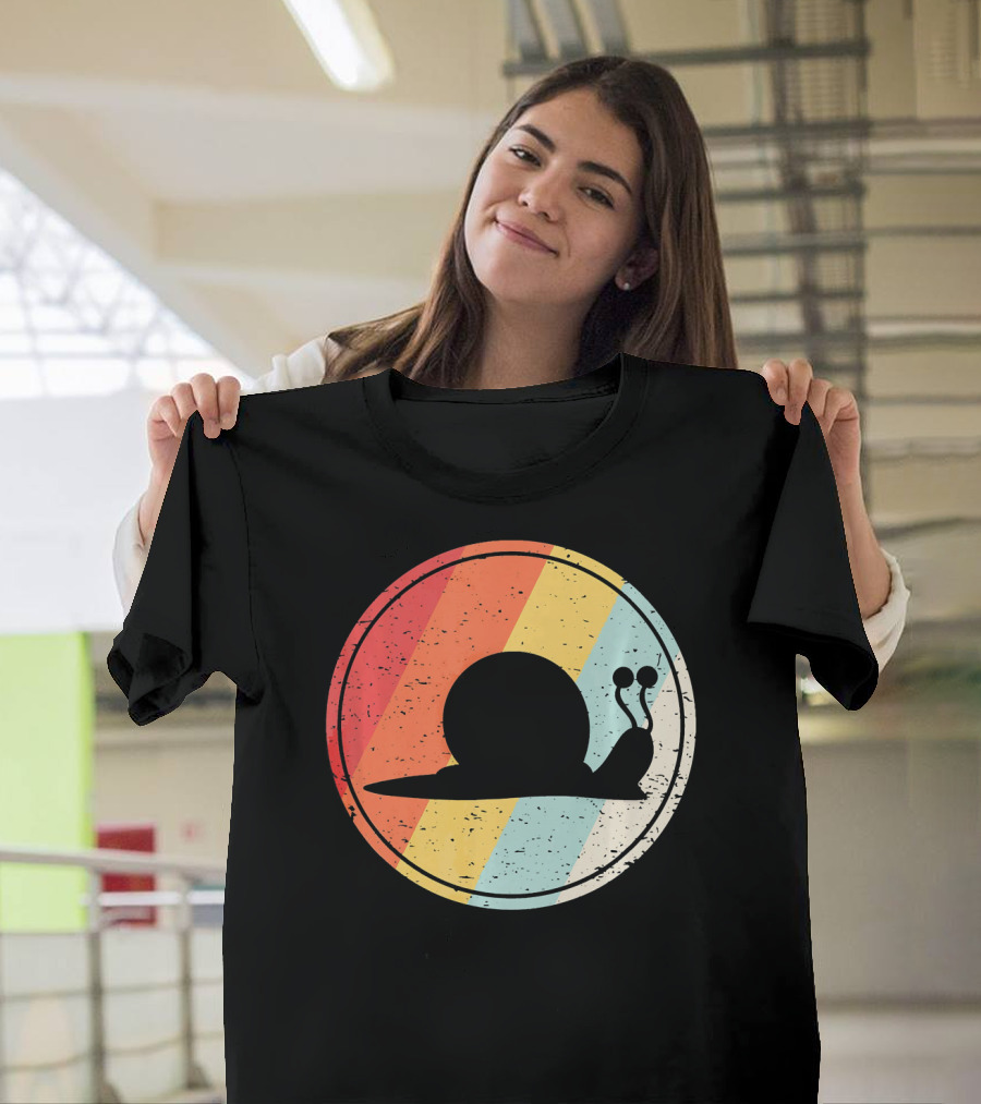 Vintage Retro Snail Silhouette with Colorful Stripes T-Shirt