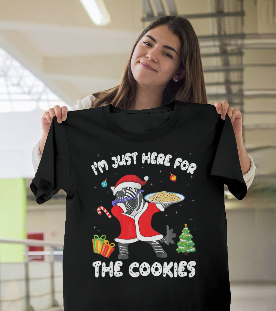 I'm Just Here For The Cookies Zebra Dabbing Christmas T-Shirt
