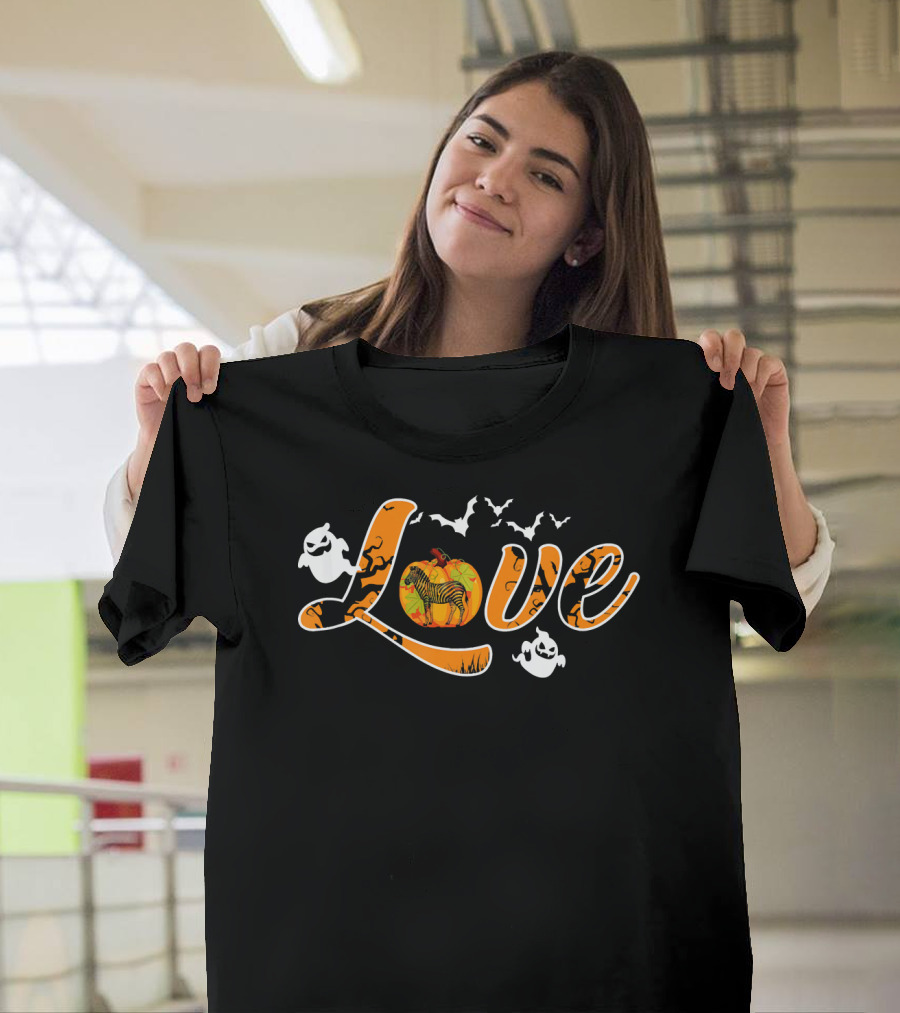 Love Halloween Zebra Pumpkin Ghosts Bats T-Shirt