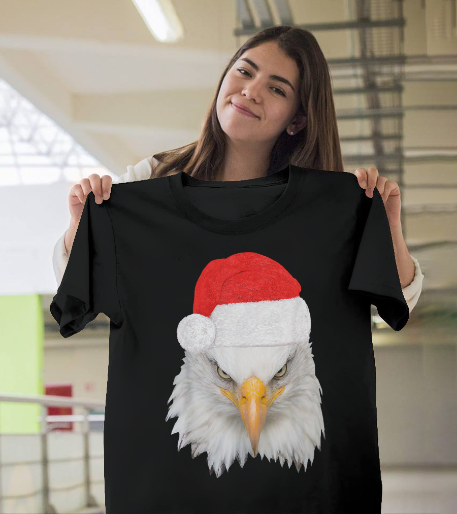 Christmas Eagle Patriotic Bald Eagle Santa Hat T-Shirt