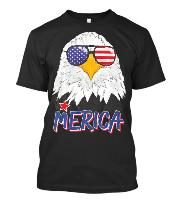 Merica American Bald Eagle USA Flag Glasses 4th Of July T-Shirt