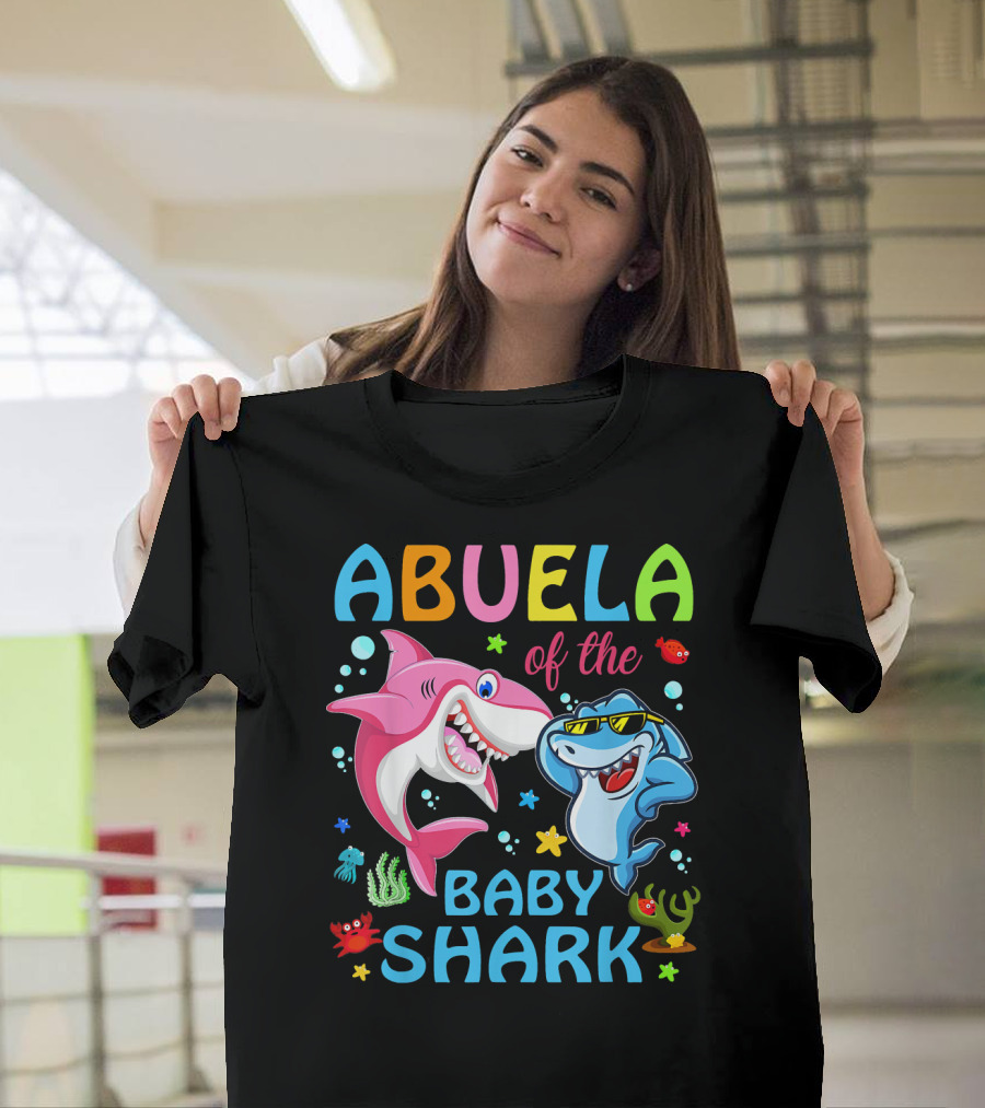Abuela of the Baby Shark Colorful Celebration with Smiling Sharks and Sea Creatures T-Shirt