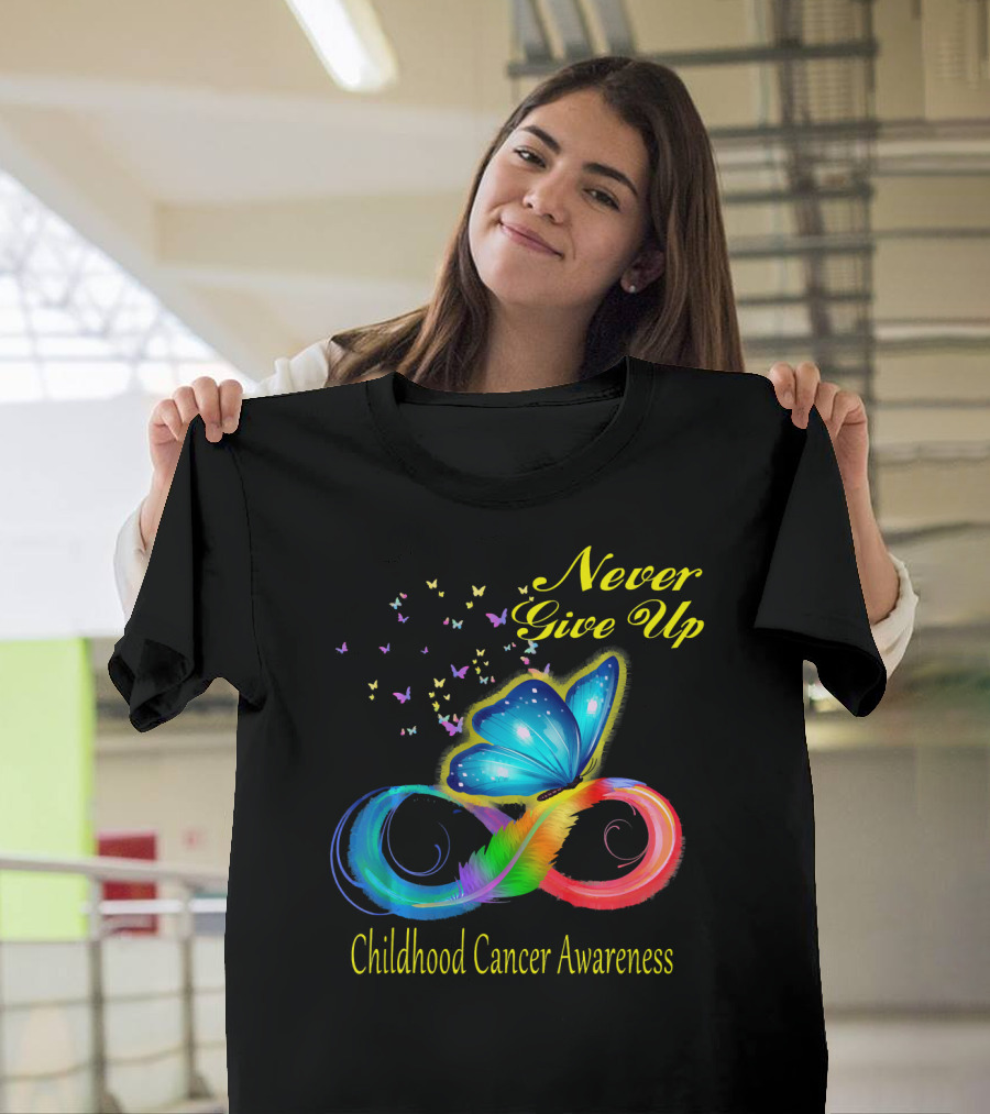 Never Give Up Butterfly Childhood Cancer Awareness T-Shirt